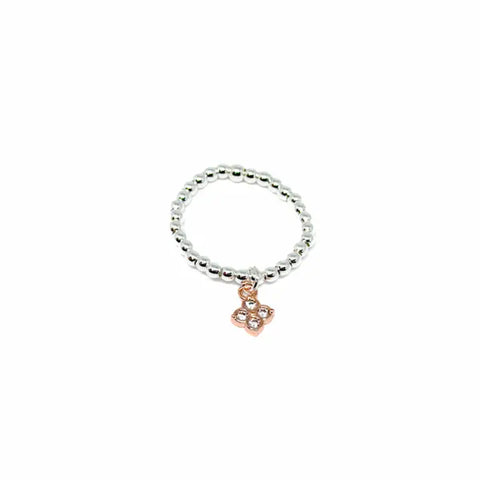 Silver Bead Stretch Ring - Various Charms