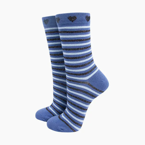 Stripes & Hearts Glitter Socks - Various Colours