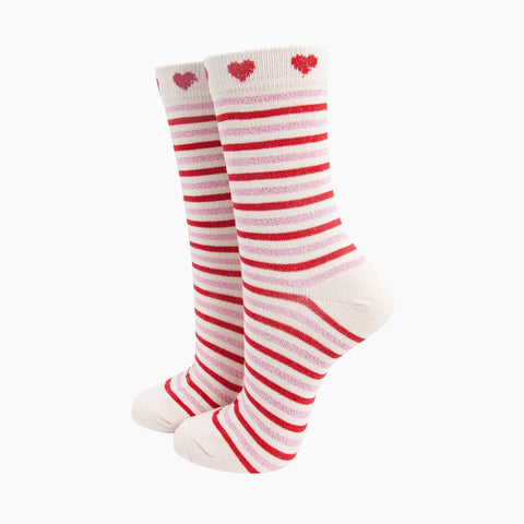 Stripes & Hearts Glitter Socks - Various Colours
