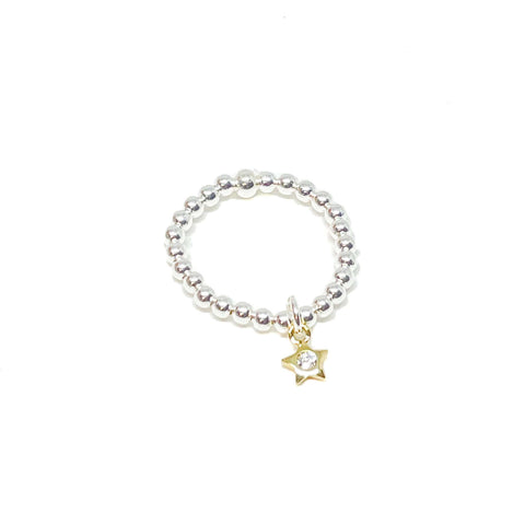 Silver Bead Stretch Ring - Various Charms