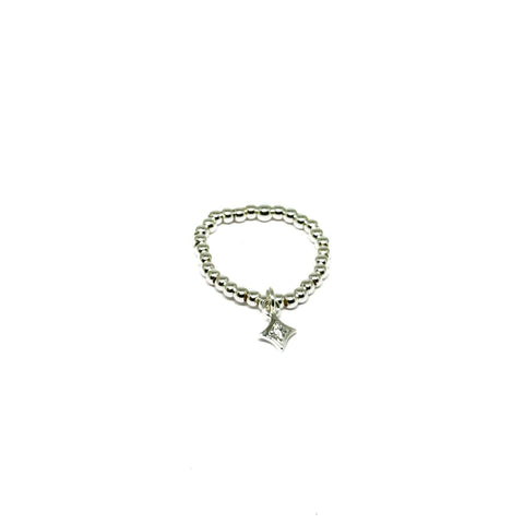 Silver Bead Stretch Ring - Various Charms