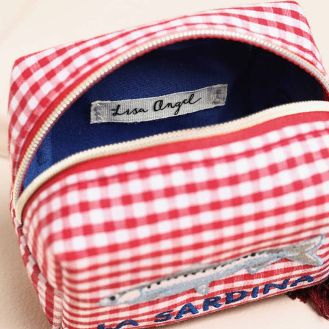 Gingham Embroidered Fish Pouch