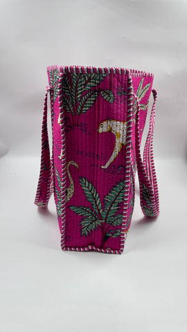 Kantha Quilted Boho Animal Reversible Tote Bag 