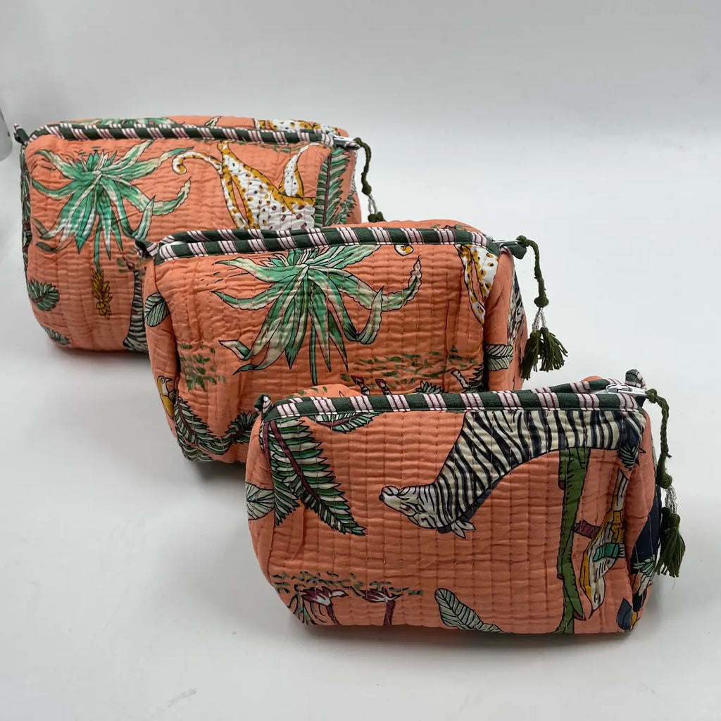 Orange Leopard Quilted Wash Bag - Various Sizes