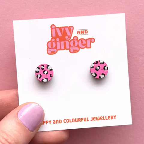 Leopard Print Circle Earrings - Various Colours
