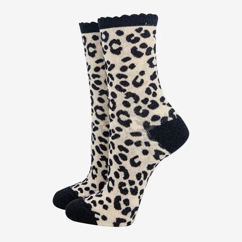 Glitter Leopard Print Socks - Various Colours