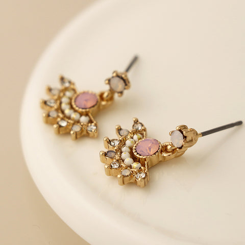 Golden, Pink & White Fan Drop Earrings