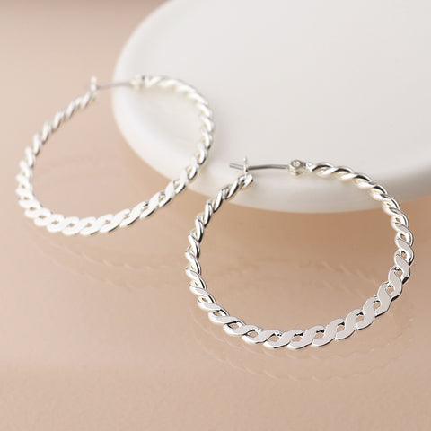 Silver Plated Fancy Twist Hoop Earrings