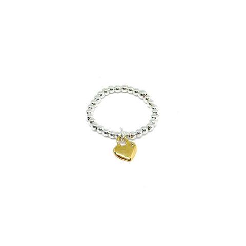 Silver Bead Stretch Ring - Various Charms