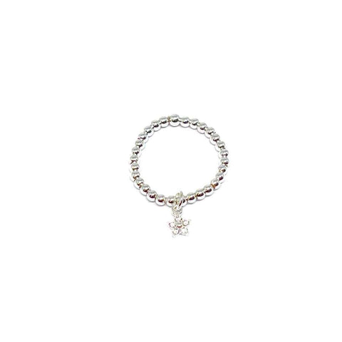 Silver Bead Stretch Ring - Various Charms