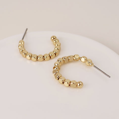 Small Cube Bead Hoop Earrings - Various Colours