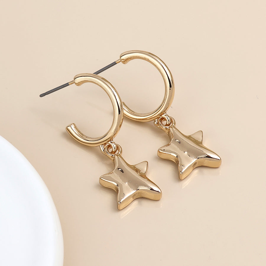 Golden C Hoop and Wave Star Earrings