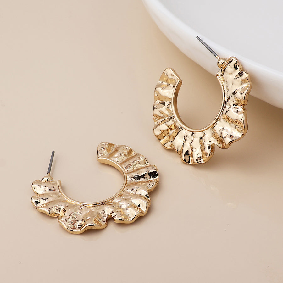 Golden Textured Wave Hoops