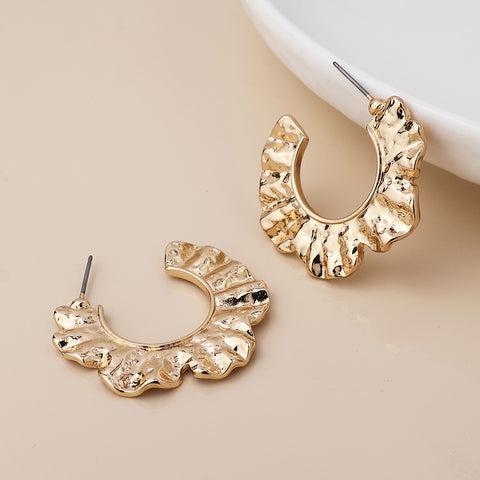 Golden Textured Wave Hoops