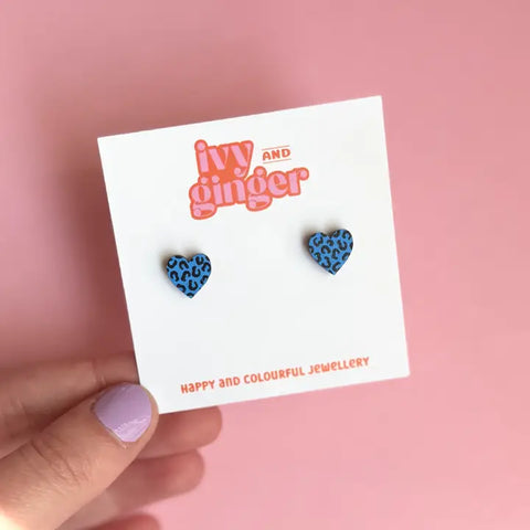 Leopard Print Heart Earrings - Various Colours