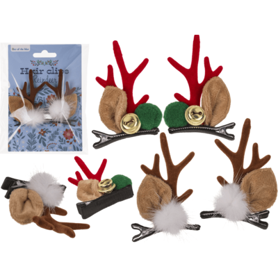 Reindeer Hair Clips - Various Colours
