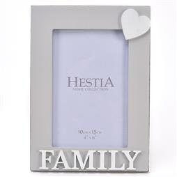 Grey Wood Photo Frame with White Wooden Heart and Family Details