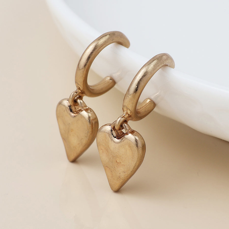 Golden Worn Heart Hoops
