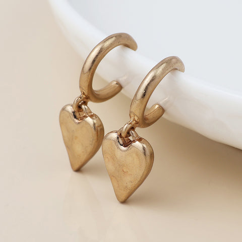 Golden Worn Heart Hoops