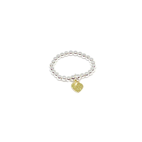 Silver Bead Stretch Ring - Various Charms