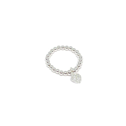 Silver Bead Stretch Ring - Various Charms