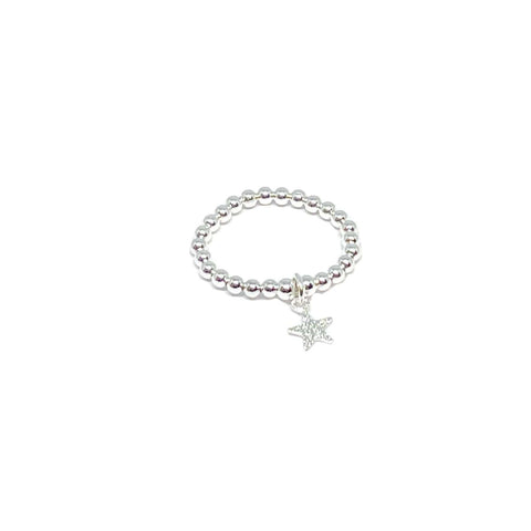 Silver Bead Stretch Ring - Various Charms