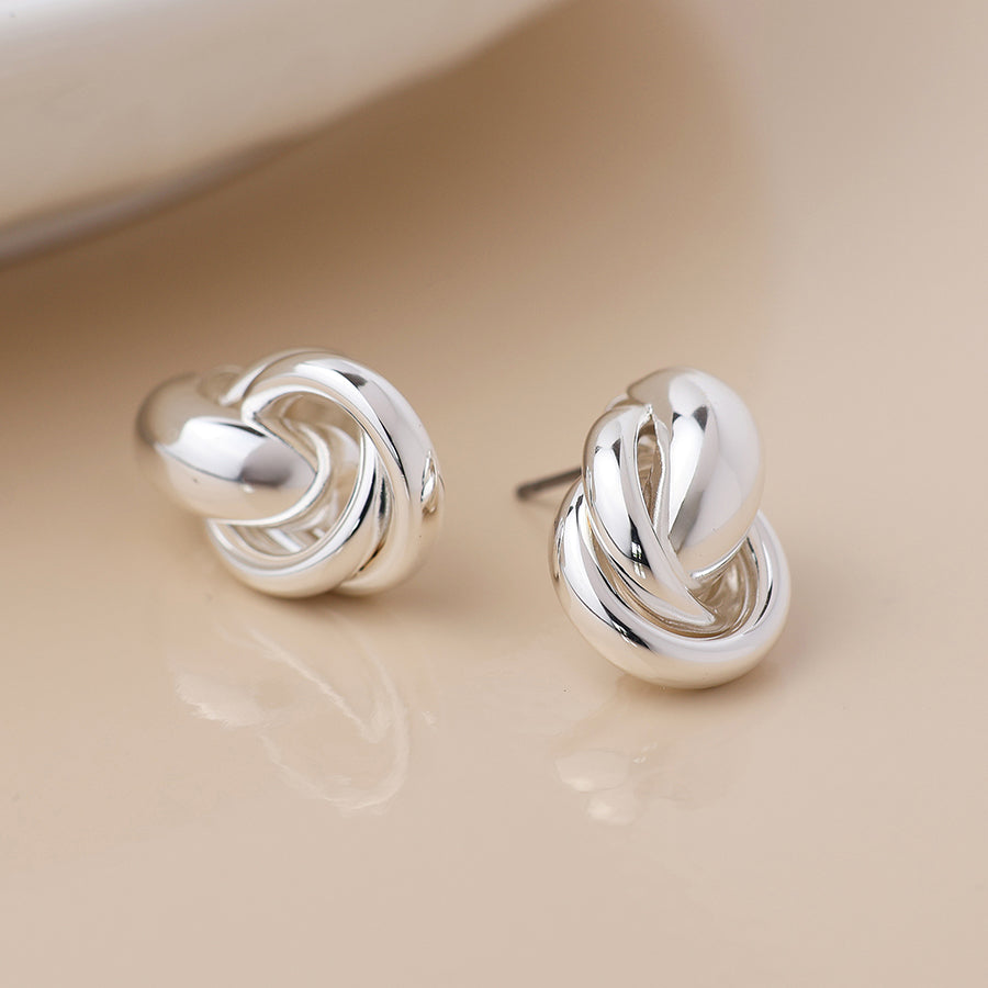 Silver Polished Knot Earrings