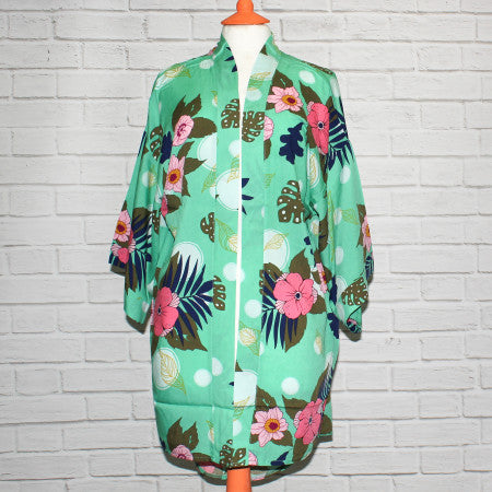 Mint Green Tropical Print Kimono