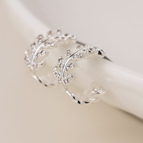 Silver Plated Crystal Leaf Earrings