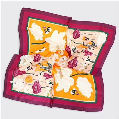 Lila Floral Square Scarf - Mulberry Orange