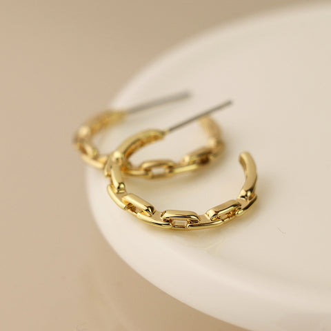 Golden Link Hoop C Post Earrings