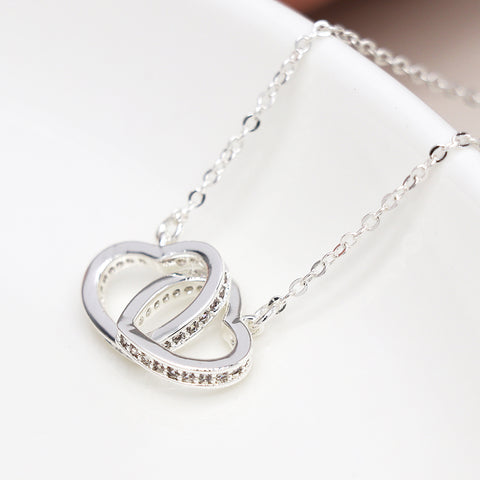 Silver Plated Crystal Edge Heart Link Necklace