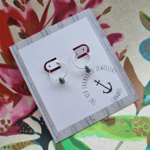 Sterling Silver Hoop & Teardrop  - Various Stones