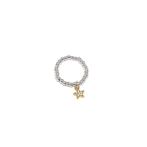 Silver Bead Stretch Ring - Various Charms