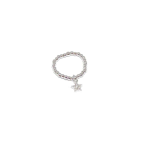 Silver Bead Stretch Ring - Various Charms
