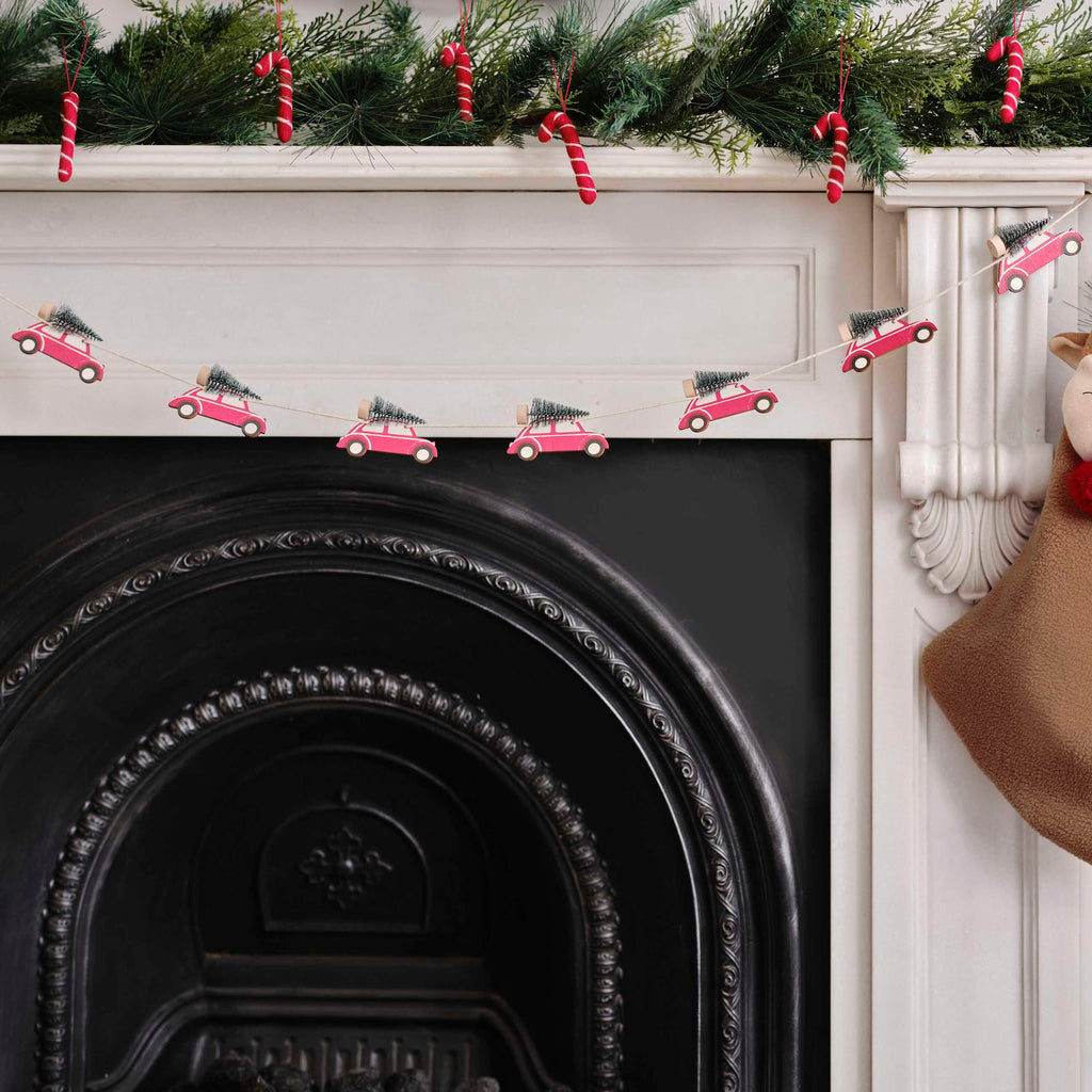 Wooden Car with Brush Tree Christmas Bunting