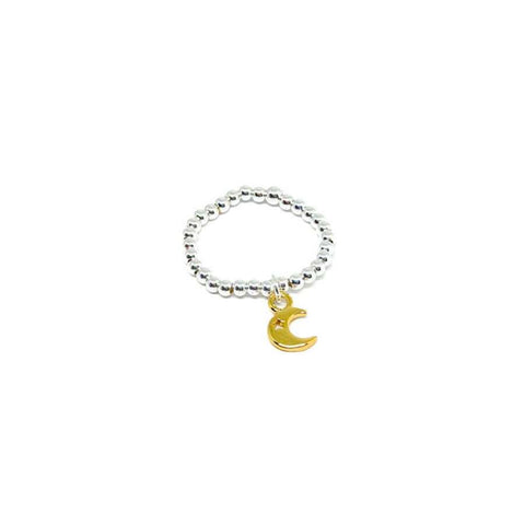 Silver Bead Stretch Ring - Various Charms