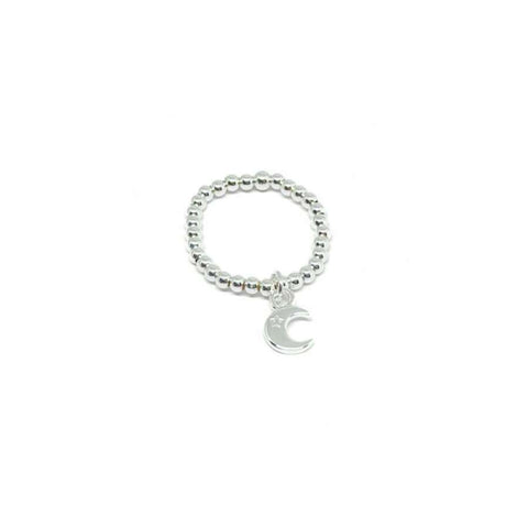 Silver Bead Stretch Ring - Various Charms