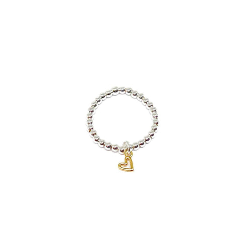 Silver Bead Stretch Ring - Various Charms