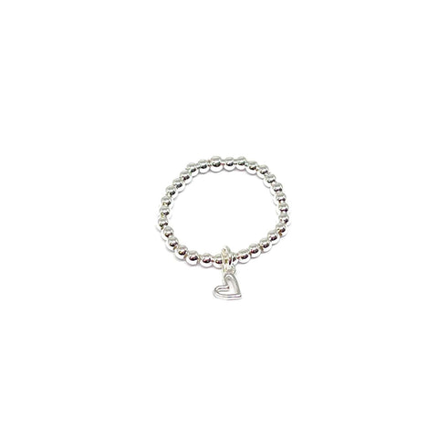 Silver Bead Stretch Ring - Various Charms