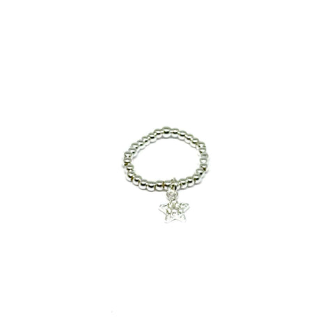 Silver Bead Stretch Ring - Various Charms