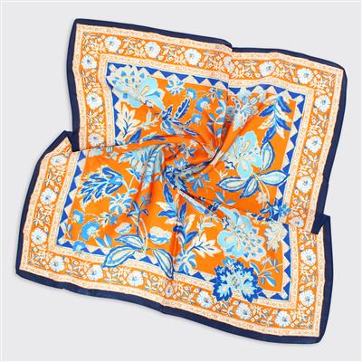 Phoebe Floral Square Scarf - Blue Burnt Orange