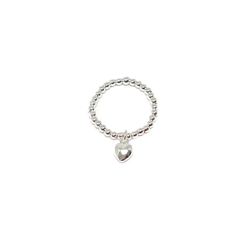 Silver Bead Stretch Ring - Various Charms