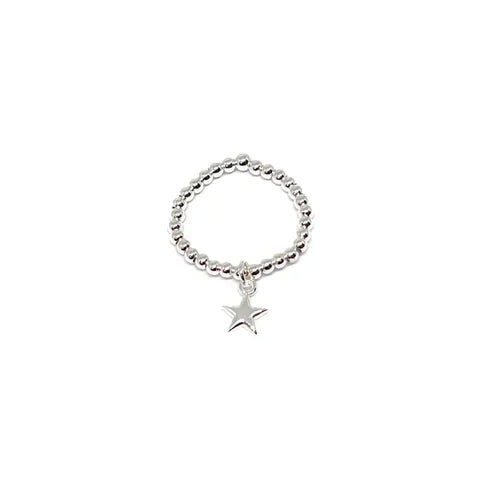Silver Bead Stretch Ring - Various Charms