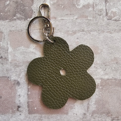Leather Flower Keyring - Various Colours