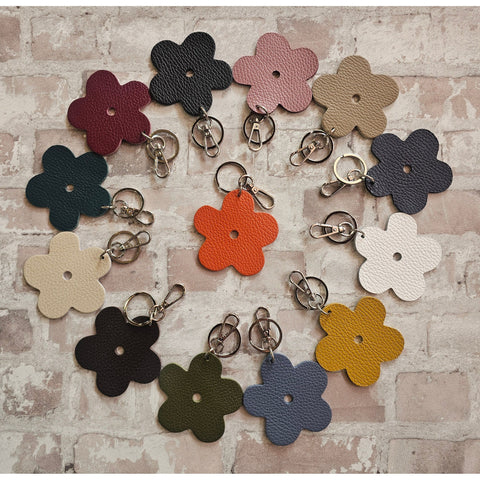 Leather Flower Keyring - Various Colours