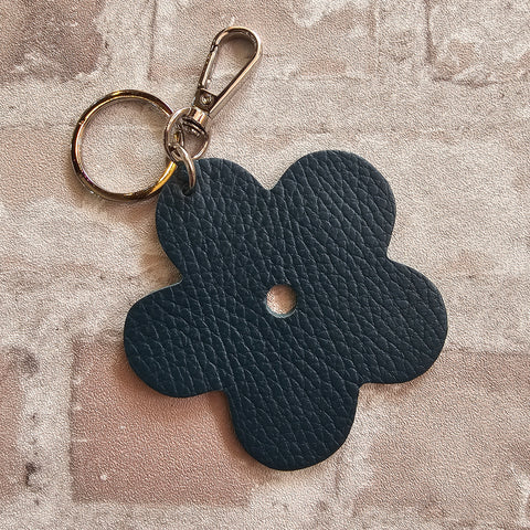 Leather Flower Keyring - Various Colours