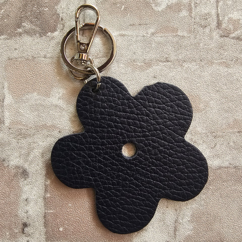 Leather Flower Keyring - Various Colours