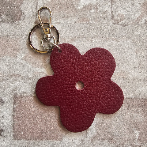 Leather Flower Keyring - Various Colours