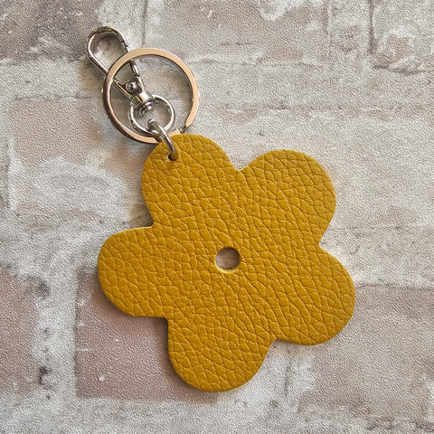 Leather Flower Keyring - Various Colours